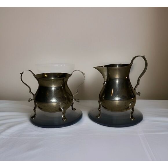 Williamsburg Restoration Kirk Stieff Pewter Cream CW81-7, Sugar CW82-7 Set - Picture 1 of 5